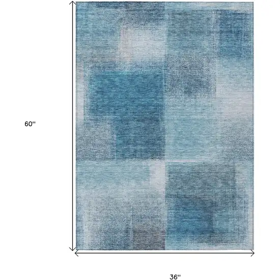 Denim Blue And Navy Blue Abstract Washable Indoor Outdoor Area Rug Photo 7