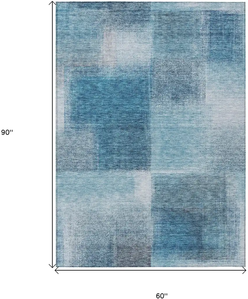 Denim Blue And Navy Blue Abstract Washable Indoor Outdoor Area Rug Photo 3
