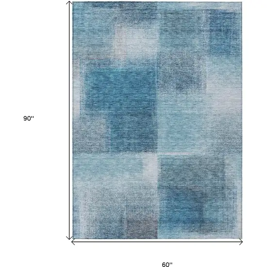 Denim Blue And Navy Blue Abstract Washable Indoor Outdoor Area Rug Photo 3