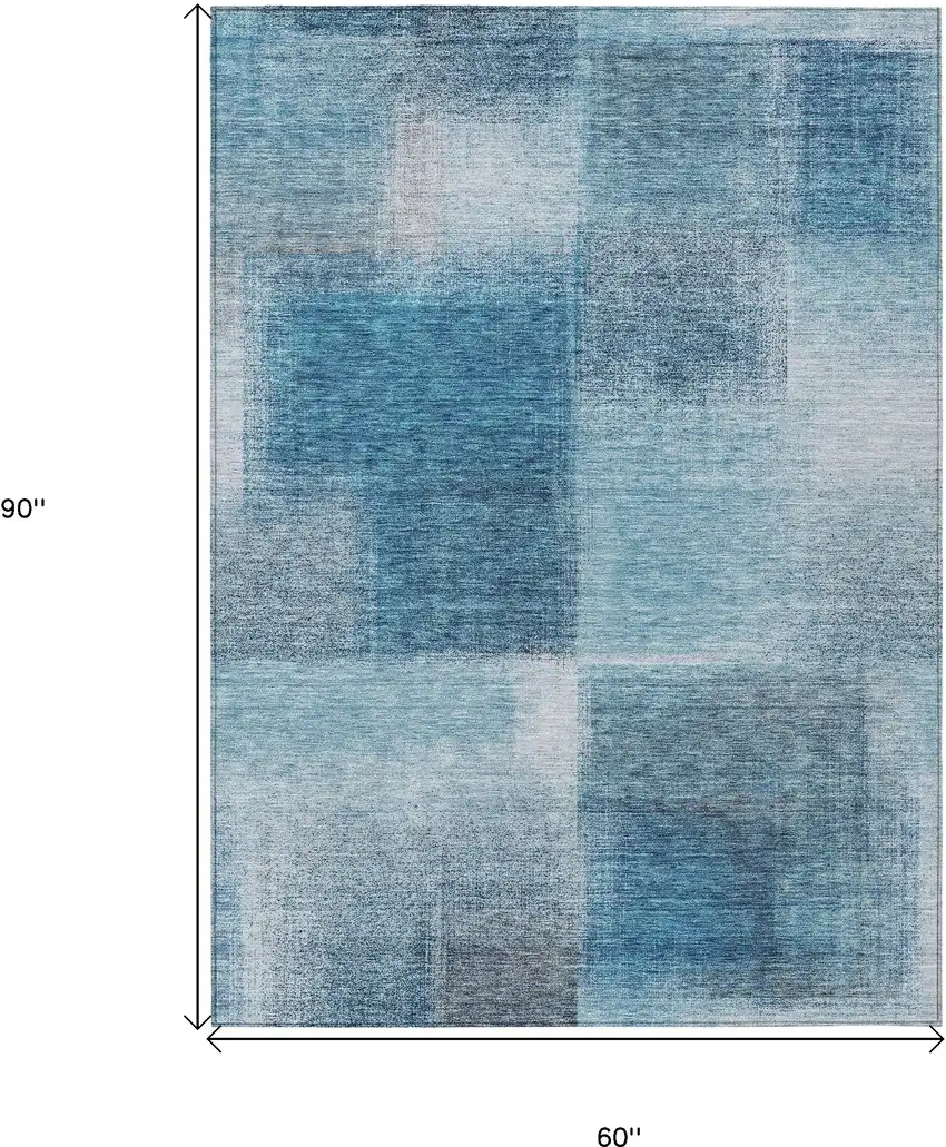 Denim Blue And Navy Blue Abstract Washable Indoor Outdoor Area Rug Photo 3