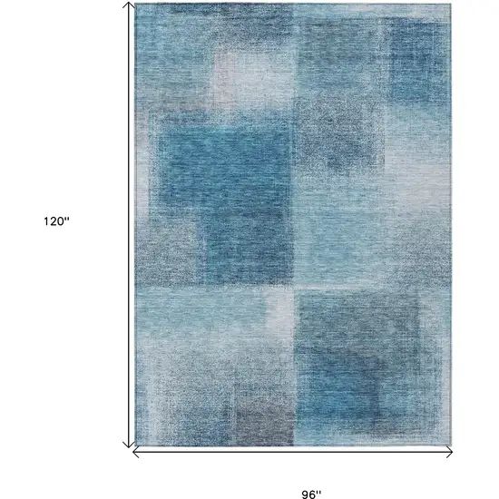 Denim Blue And Navy Blue Abstract Washable Indoor Outdoor Area Rug Photo 9