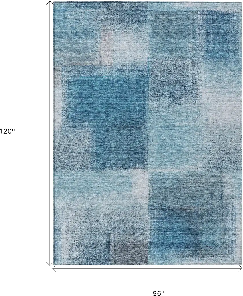Denim Blue And Navy Blue Abstract Washable Indoor Outdoor Area Rug Photo 9