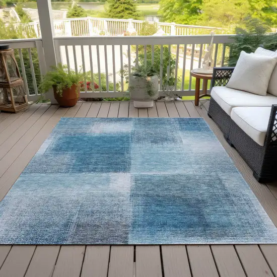 Denim Blue And Navy Blue Abstract Washable Indoor Outdoor Area Rug Photo 5