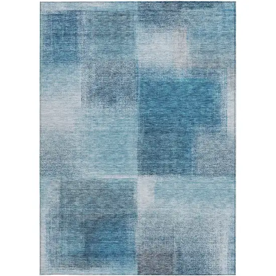 Denim Blue And Navy Blue Abstract Washable Indoor Outdoor Area Rug Photo 4