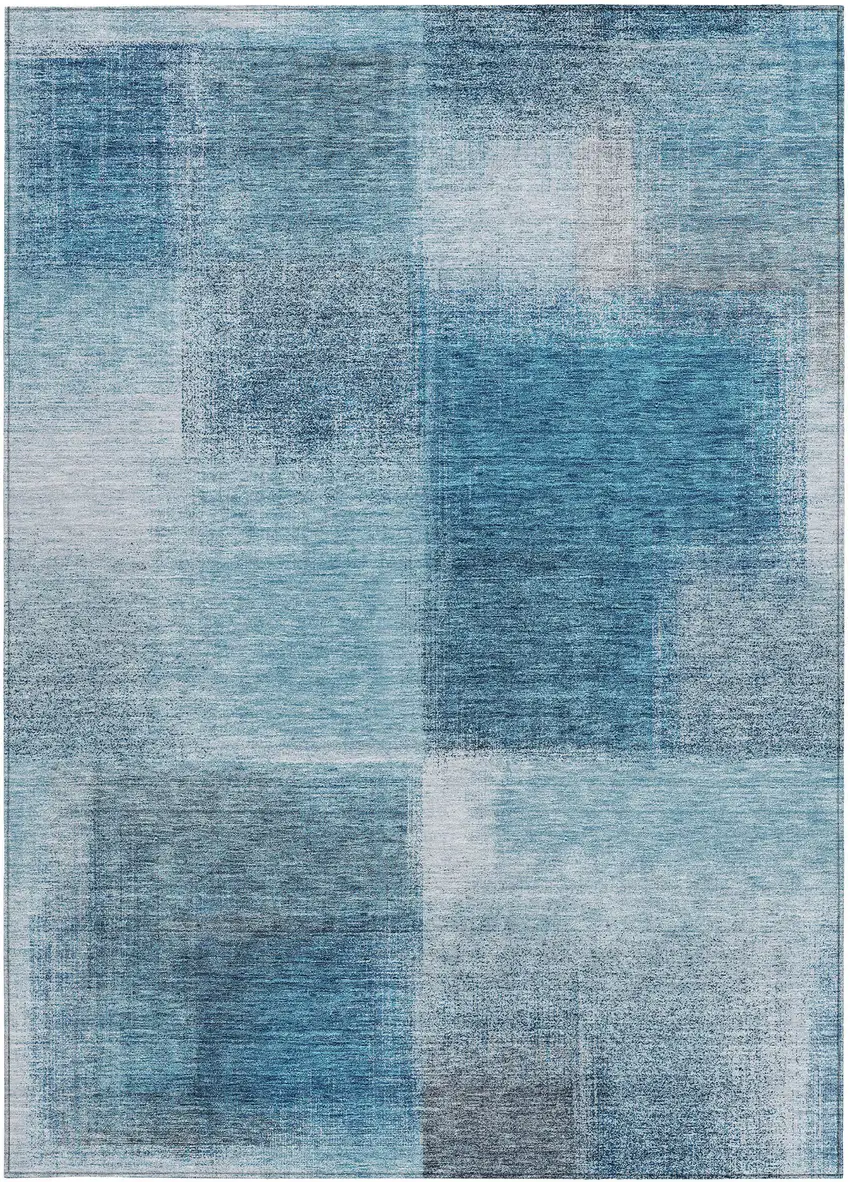 Denim Blue And Navy Blue Abstract Washable Indoor Outdoor Area Rug Photo 4
