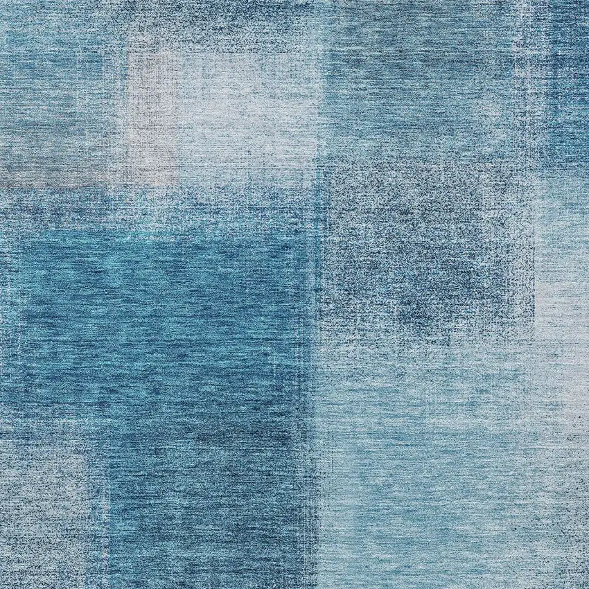 Denim Blue And Navy Blue Abstract Washable Indoor Outdoor Area Rug Photo 4
