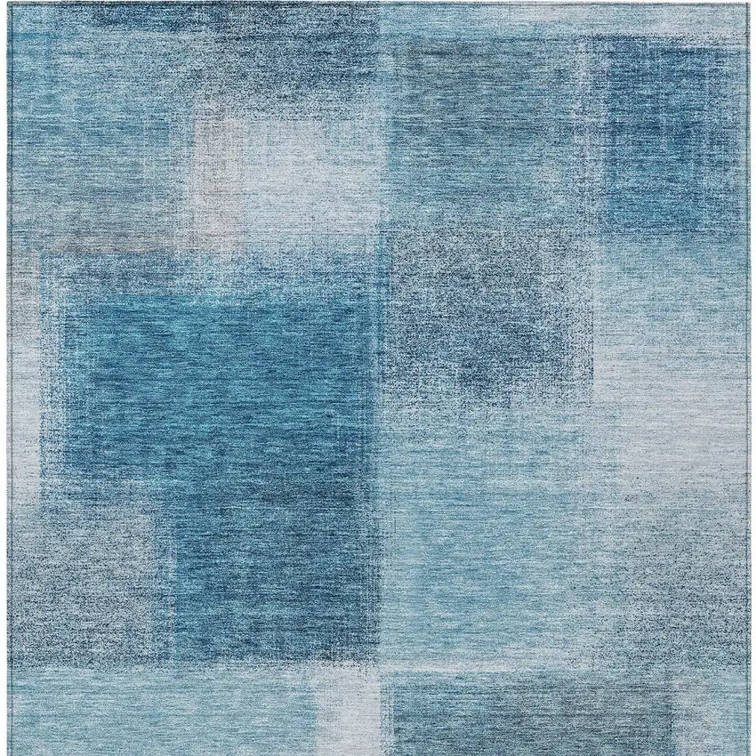 Denim Blue And Navy Blue Abstract Washable Indoor Outdoor Area Rug Photo 6