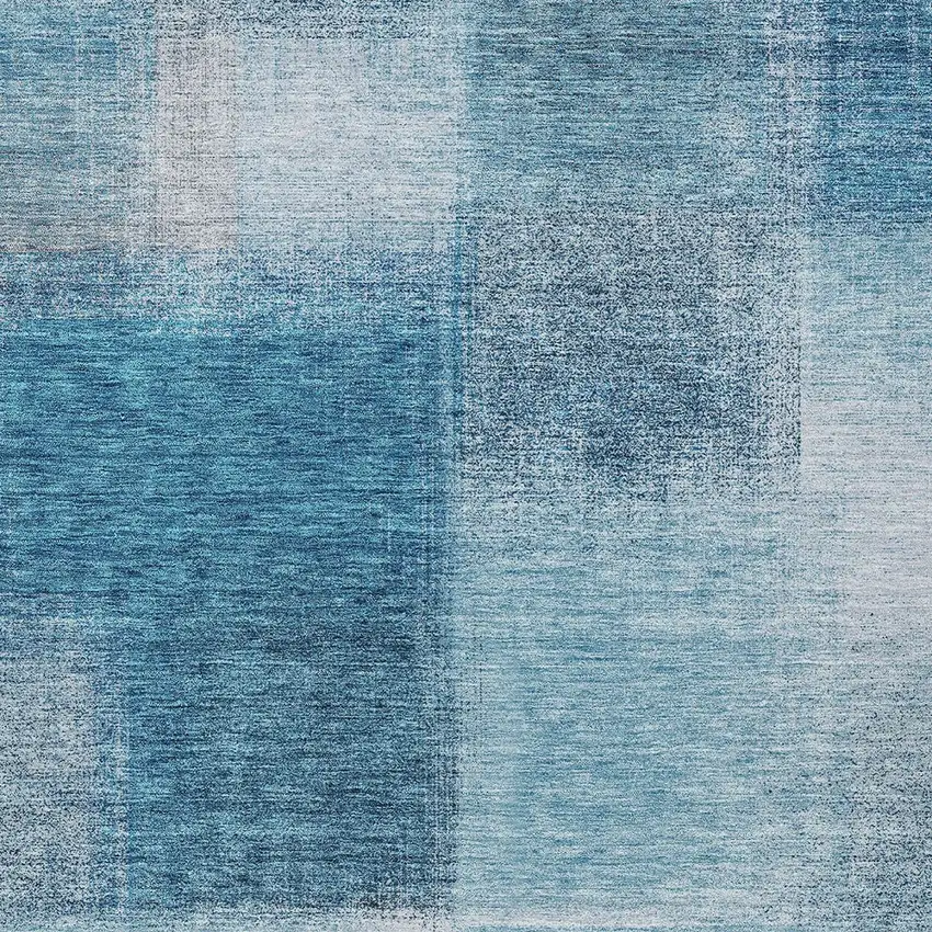 Denim Blue And Navy Blue Abstract Washable Indoor Outdoor Area Rug Photo 5