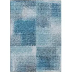 Photo of Denim Blue And Navy Blue Abstract Washable Indoor Outdoor Area Rug