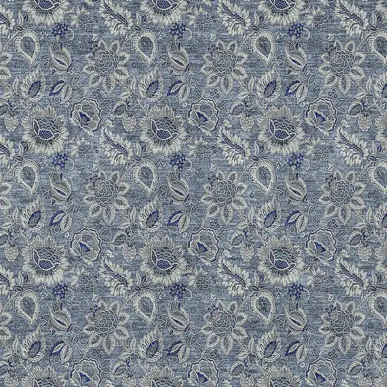 Denim Blue And Navy Blue Floral Washable Indoor Outdoor Area Rug Photo 5
