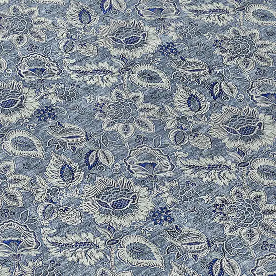 Denim Blue And Navy Blue Floral Washable Indoor Outdoor Area Rug Photo 7