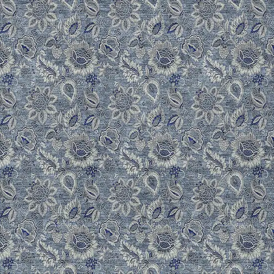 Denim Blue And Navy Blue Floral Washable Indoor Outdoor Area Rug Photo 6
