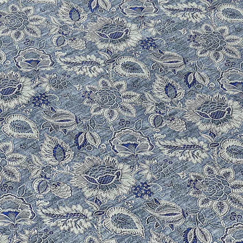 Denim Blue And Navy Blue Floral Washable Indoor Outdoor Area Rug Photo 8