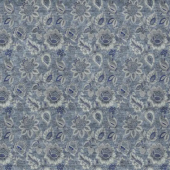 Denim Blue And Navy Blue Floral Washable Indoor Outdoor Area Rug Photo 5
