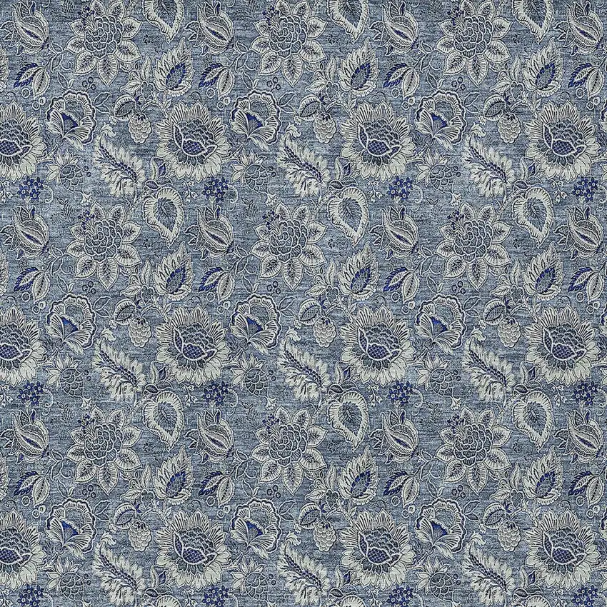 Denim Blue And Navy Blue Floral Washable Indoor Outdoor Area Rug Photo 5