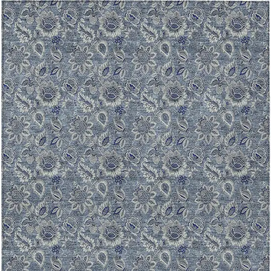 Denim Blue And Navy Blue Floral Washable Indoor Outdoor Area Rug Photo 6