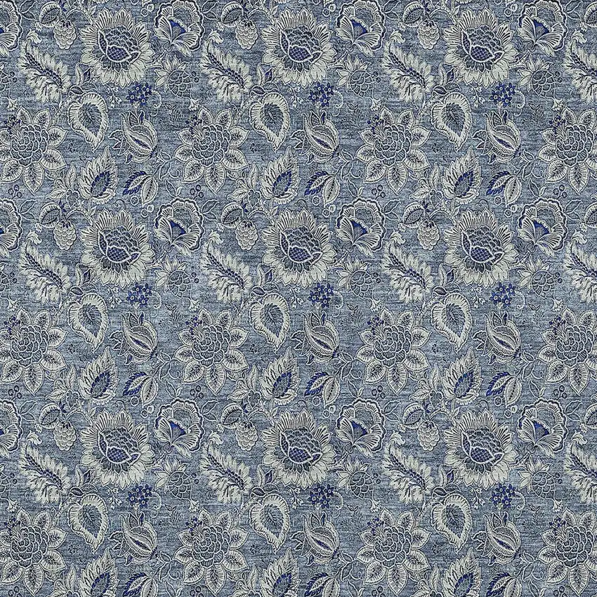 Denim Blue And Navy Blue Floral Washable Indoor Outdoor Area Rug Photo 5
