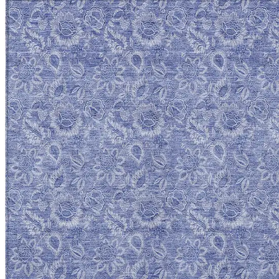 Denim Blue And Navy Blue Floral Washable Indoor Outdoor Area Rug Photo 5