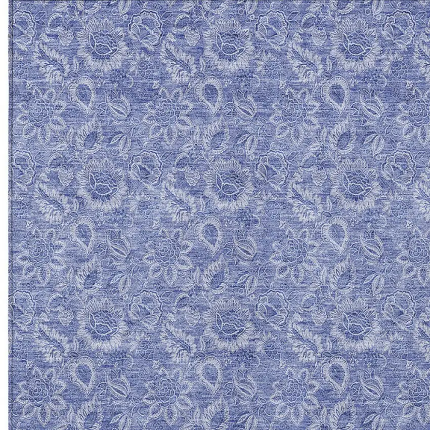 Denim Blue And Navy Blue Floral Washable Indoor Outdoor Area Rug Photo 5
