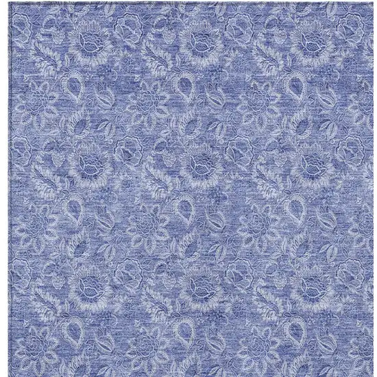 Denim Blue And Navy Blue Floral Washable Indoor Outdoor Area Rug Photo 6