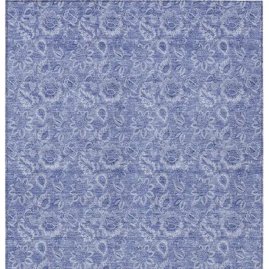 Denim Blue And Navy Blue Floral Washable Indoor Outdoor Area Rug Photo 6