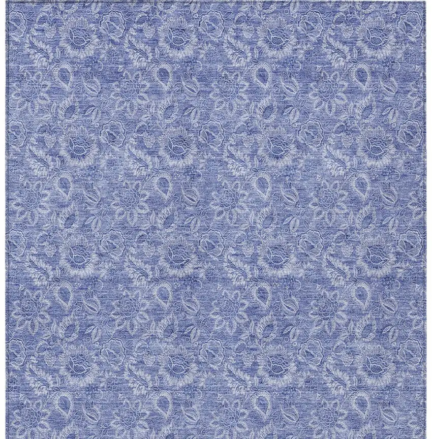 Denim Blue And Navy Blue Floral Washable Indoor Outdoor Area Rug Photo 6