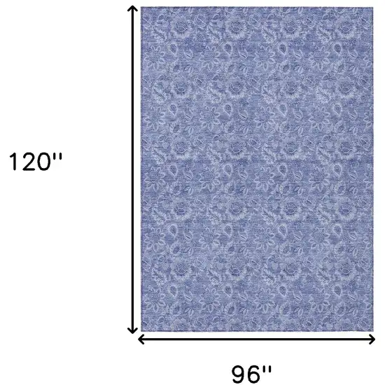 Denim Blue And Navy Blue Floral Washable Indoor Outdoor Area Rug Photo 3
