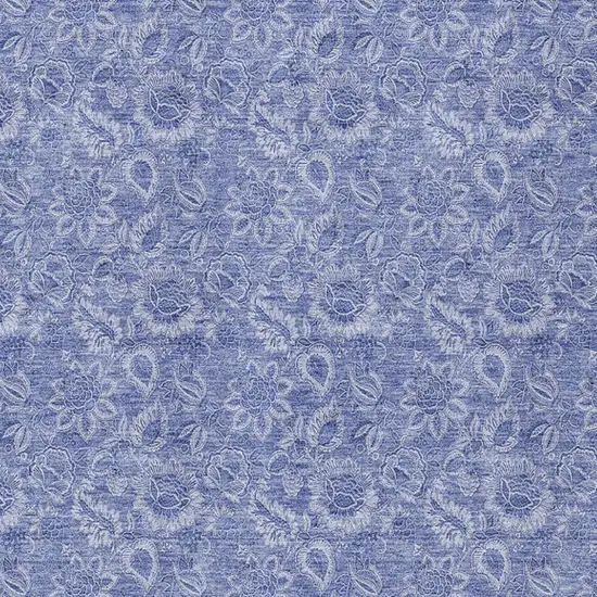 Denim Blue And Navy Blue Floral Washable Indoor Outdoor Area Rug Photo 5