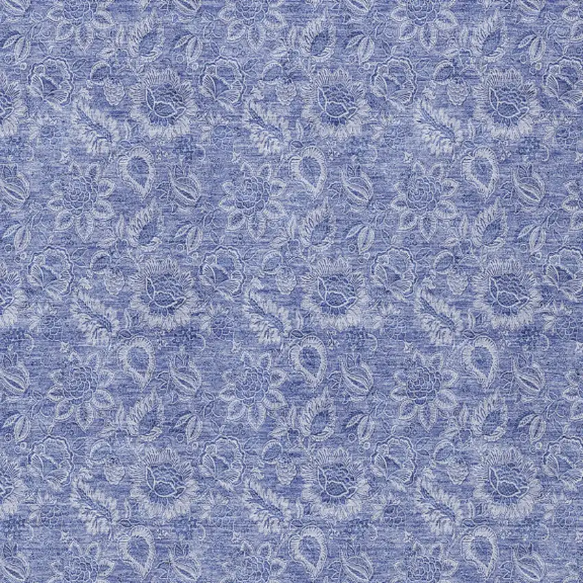Denim Blue And Navy Blue Floral Washable Indoor Outdoor Area Rug Photo 5
