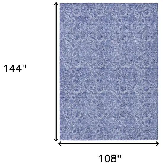 Denim Blue And Navy Blue Floral Washable Indoor Outdoor Area Rug Photo 3