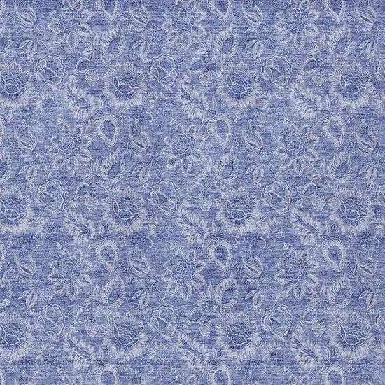 Denim Blue And Navy Blue Floral Washable Indoor Outdoor Area Rug Photo 5