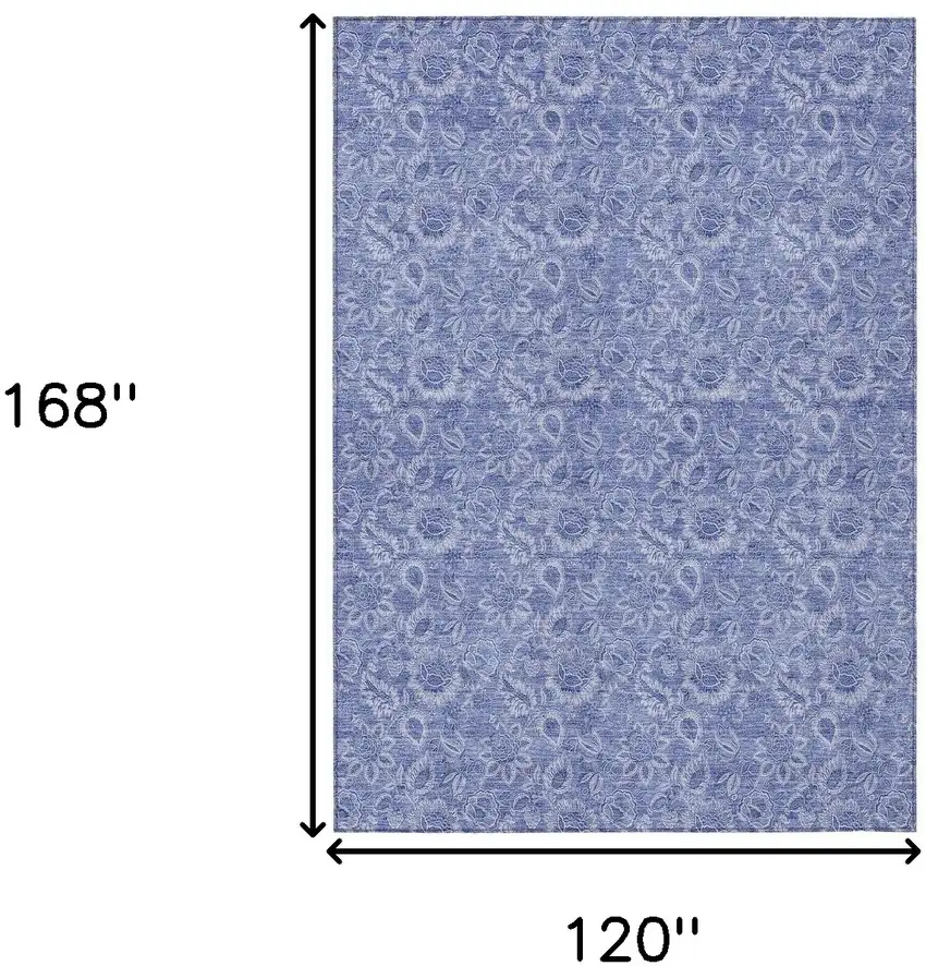 Denim Blue And Navy Blue Floral Washable Indoor Outdoor Area Rug Photo 3