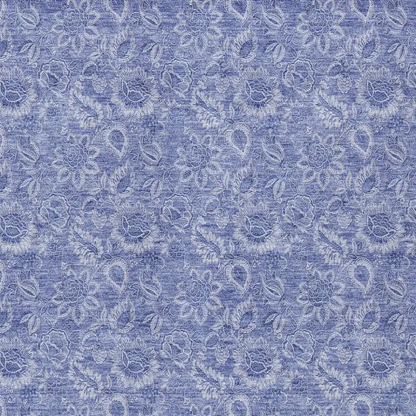 Denim Blue And Navy Blue Floral Washable Indoor Outdoor Area Rug Photo 5