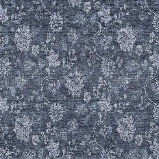 Denim Blue And Navy Blue Floral Washable Indoor Outdoor Area Rug Photo 6