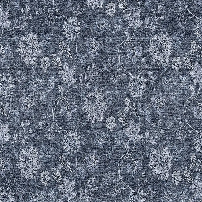 Denim Blue And Navy Blue Floral Washable Indoor Outdoor Area Rug Photo 6