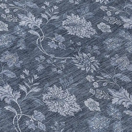 Denim Blue And Navy Blue Floral Washable Indoor Outdoor Area Rug Photo 8