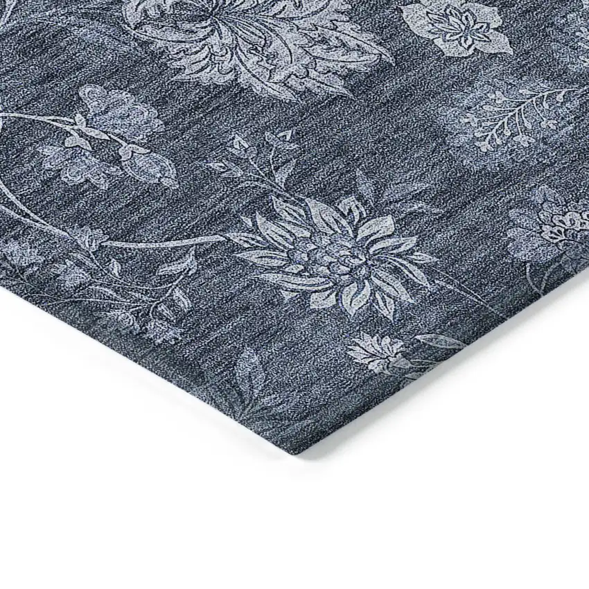Denim Blue And Navy Blue Floral Washable Indoor Outdoor Area Rug Photo 5