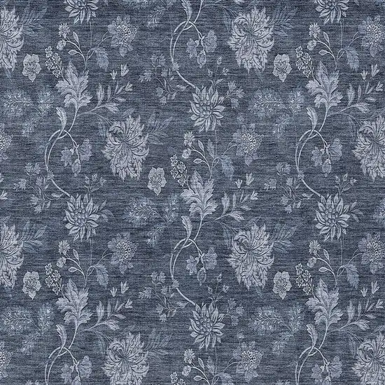 Denim Blue And Navy Blue Floral Washable Indoor Outdoor Area Rug Photo 6