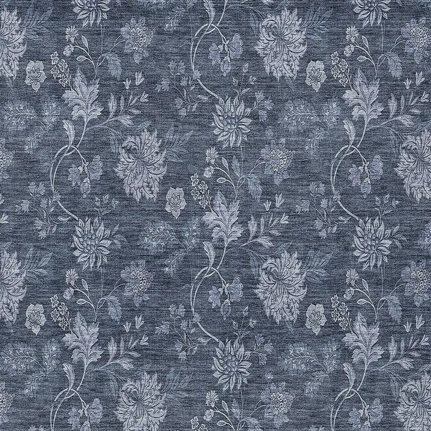 Denim Blue And Navy Blue Floral Washable Indoor Outdoor Area Rug Photo 6