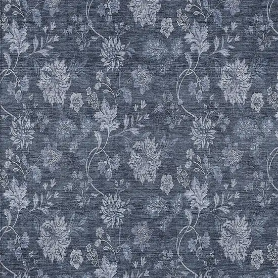 Denim Blue And Navy Blue Floral Washable Indoor Outdoor Area Rug Photo 6