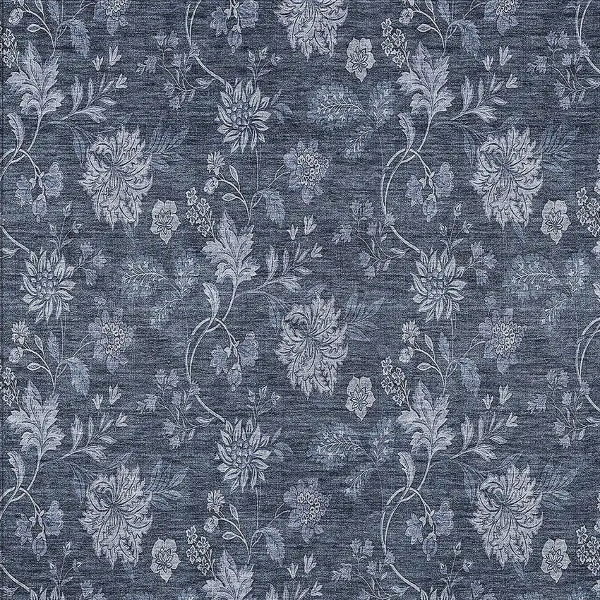 Denim Blue And Navy Blue Floral Washable Indoor Outdoor Area Rug Photo 6