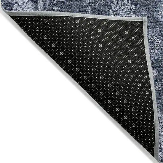 Denim Blue And Navy Blue Floral Washable Indoor Outdoor Area Rug Photo 4