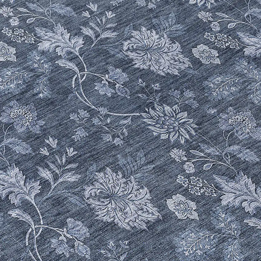 Denim Blue And Navy Blue Floral Washable Indoor Outdoor Area Rug Photo 8