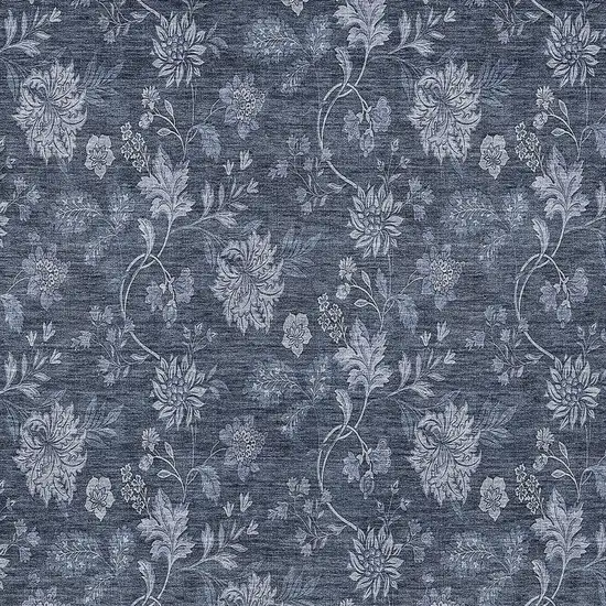 Denim Blue And Navy Blue Floral Washable Indoor Outdoor Area Rug Photo 6