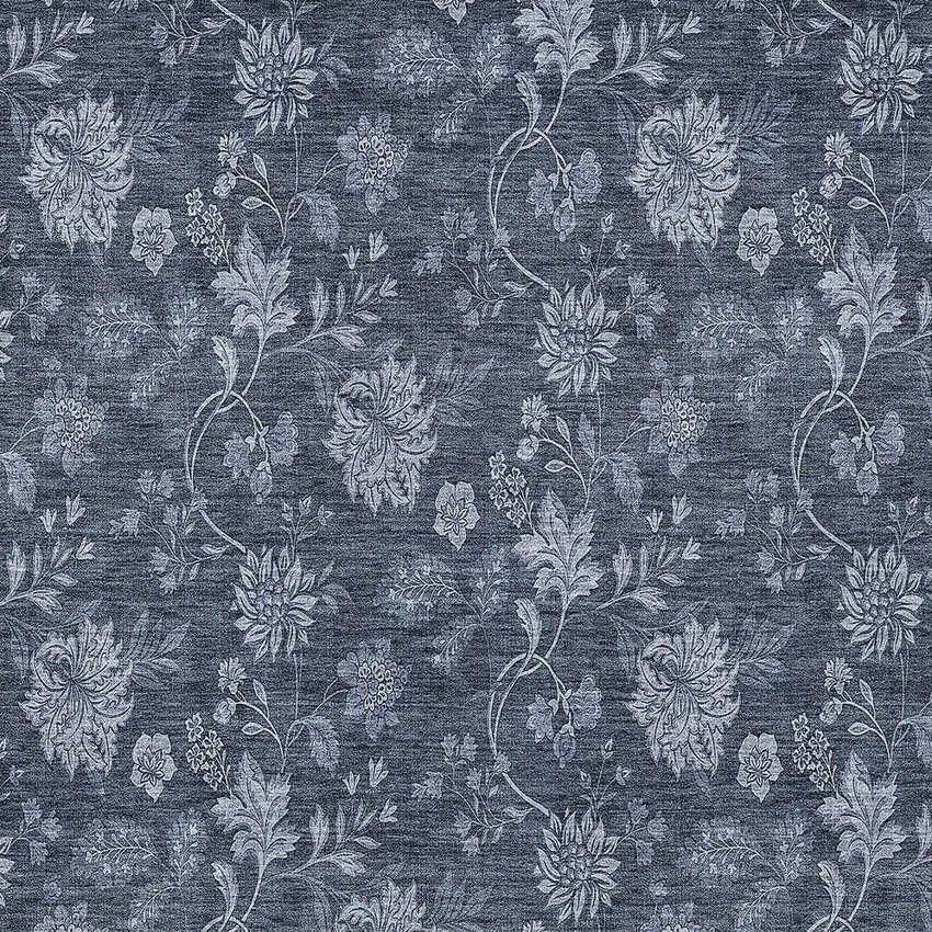 Denim Blue And Navy Blue Floral Washable Indoor Outdoor Area Rug Photo 6