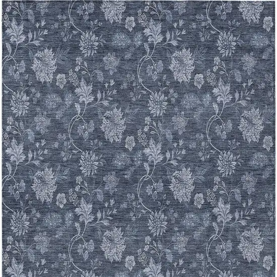 Denim Blue And Navy Blue Floral Washable Indoor Outdoor Area Rug Photo 7