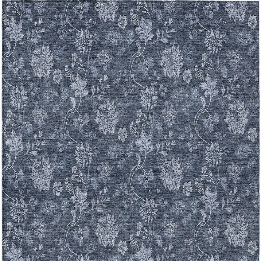 Denim Blue And Navy Blue Floral Washable Indoor Outdoor Area Rug Photo 7