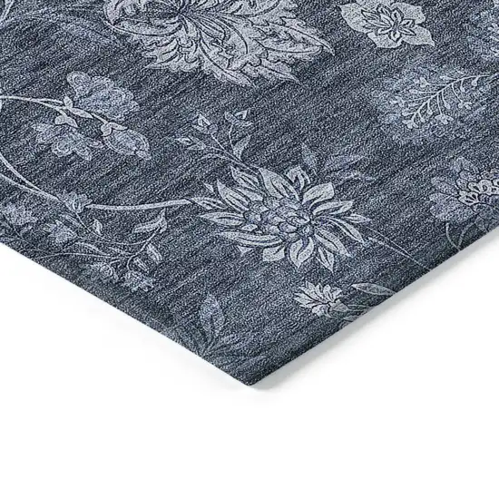 Denim Blue And Navy Blue Floral Washable Indoor Outdoor Area Rug Photo 5