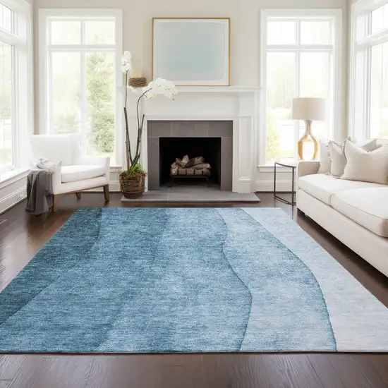 Denim Blue And Navy Blue Ombre Washable Indoor Outdoor Area Rug Photo 7