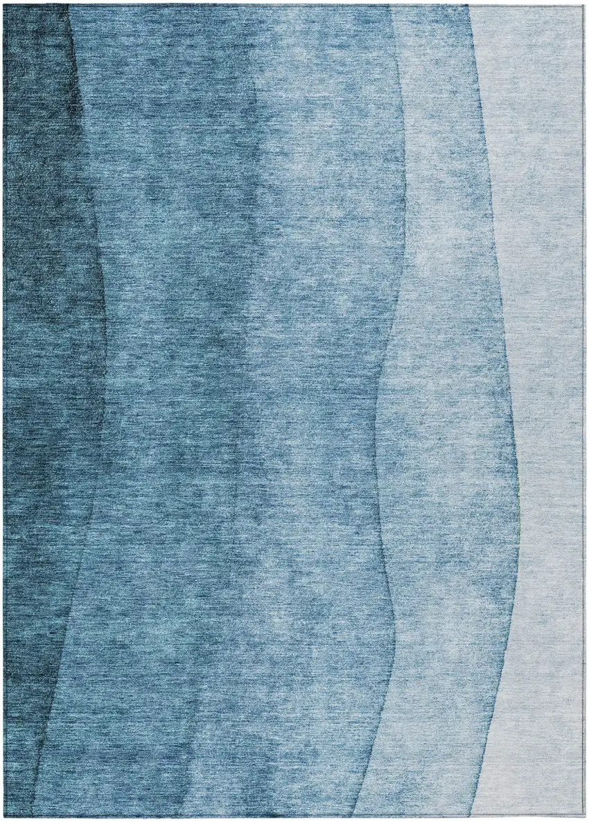Denim Blue And Navy Blue Ombre Washable Indoor Outdoor Area Rug Photo 2